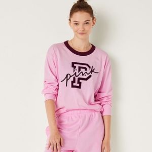 Victoria's Secret PINK Cotton Long Sleeve Campus Ringer Tee Pink Logo Large NEW